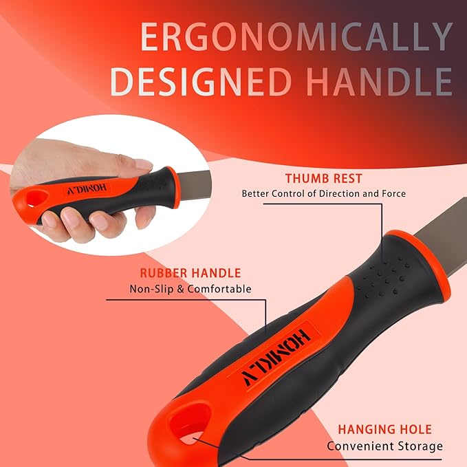 8 Inch Flat Hand File with High Carbon Hardened Steel, Ergonomic Grip, Plastic Non-Slip Handle, Ideal for Metal, Wood, Plastic & DIY Projects