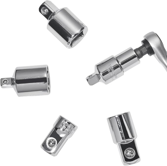 6PCS Socket Adapter and Reducer Set,1/4", 3/8", 1/2" Adapter Set Chrome Vanadium Steel Ratchet/Socket Conversion Kit for Automotive Maintenance (Silver)