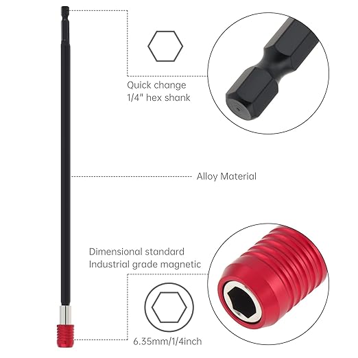 ChgImposs 4PCS Magnetic Drill Bit Extension Set ??300mm (12") Fixed + 80/120/140mm(3.15"/4.72"/5.51") Adjustable Magnetic Screwdriver Bit Holders, 1/4" Hex Quick Release Adapter