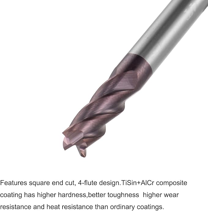 uxcell Square Nose End Mill, 5mm Tip Dia Solid Carbide AlTiN Coated CNC Router Bits 4 Flute Spiral Milling Cutter HRC55 with 5mm Shank 50mm (2-inch) Length