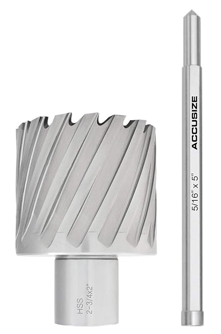 Accusize Industrial Tools 2-3/4'' by 2'' Cutting Depth H.S.S. Annular Cutter with 1 Pc Pilot Pin, 2081-2049Pin