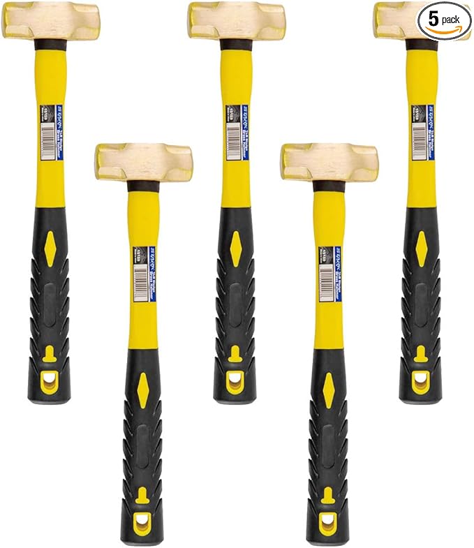 Stark USA 5-Pack Sledge Hammer Brass Head (1LB) with Comfortable Handle, Drilling Hammer, Crack Hammer, Die-Forge, Corrosion Resistant, 12.5" Length
