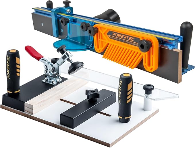 POWERTEC 72032 Deluxe Router Table Fence System 3-3/8" Tall 24" Long and Rail Coping Sled for Router Tables, Professional Precise Cutting Rail for Cabinet Door Joints, Drawers and Woodworking