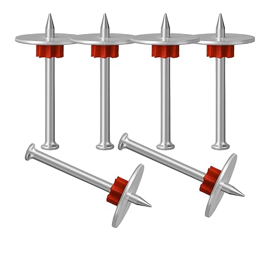 MyyiTar 2-1/2" Powder Actuated Fasteners Round Nails .30" Head Diameter and 1" Washer with Red Flute Drive Pins for Powder Fastening & Power Framing Systems 100 pcs