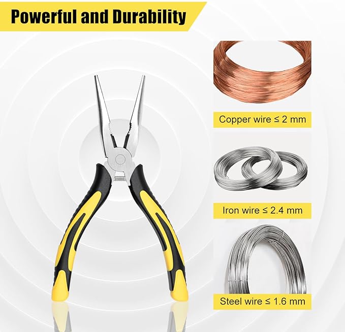 Premium Long Needle Nose Pliers-6?쇺? Paper Clamp Precision, High Carbon Steel, Soft Grip with Wire Cutter, Long Nose Cutting Pliers for Home, Fishing, Jewelry, Crafts,2pcs