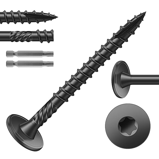 #14 x 2 Inch Outdoor Structural Wood Deck Screws (470Pcs/10lb), Carbon Steel, Black, Flat Head, Rust Resistant Epoxy Coated, T30 Star Bit