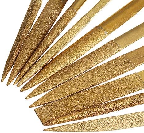 YAKAMOZ 10Pcs Titanium Small Diamond Needle File Set 4x160mm Mini Round Square Flat Shape Riffler Files Precision Hand Tools for Metal Glass Wood Stone Jewelry