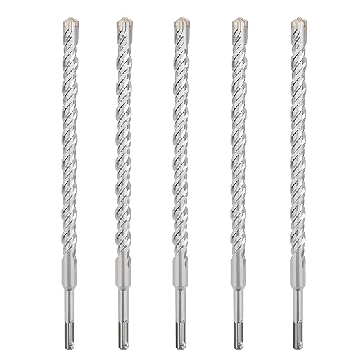 5 Pack 1/2 in x 6.3 in (12 x 160mm) SDS Plus Rotary Hammer Drill Bit, Concrete Drill Bit,Masonry Drill Bit for Concrete, Brick and Cement,160mm Length (1/2 inch (12mm))