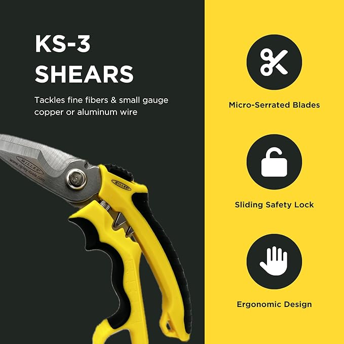 Miller Multi-Purpose KS-3 Angle-Head Fiber Optic Kevlar Scissors, Crimper, and Cable Cutter For Electricians, Technicians, and Linemen