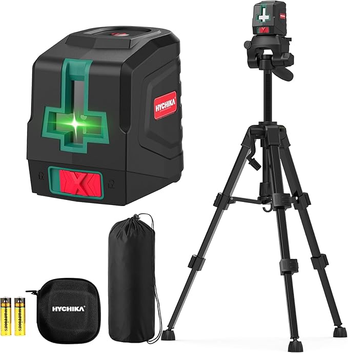 HYCHIKA Laser Level 360° Self Leveling, Laser Tool with Tripod (29-1/2 In), High Brightness Green Cross Line Laser for Construction, Renovation, Floor Tile, Picture Hanging, Class II, <1mW