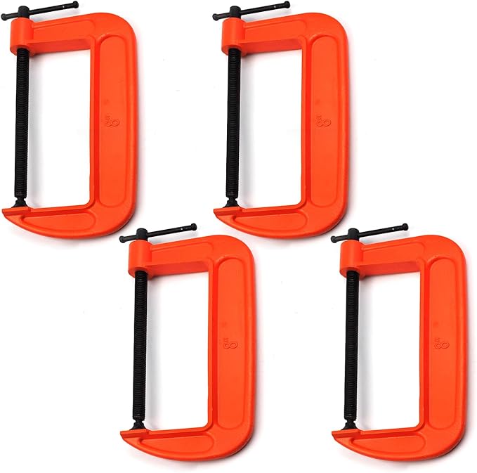 (4 PACK) C Clamps Set 8 Inch Heavy Duty Steel Iron Alloy Versatile G-Clamps, Orange