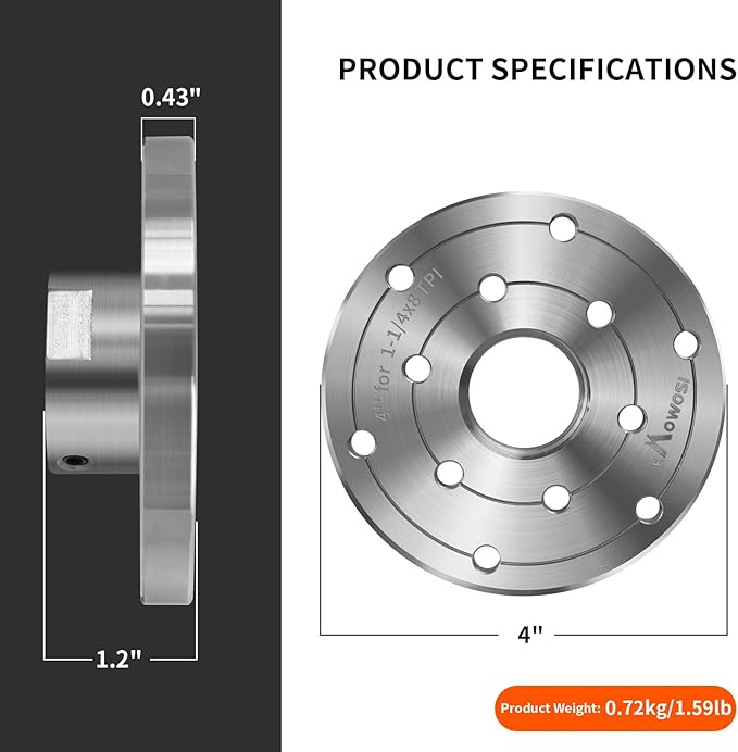 4" Wood Lathe Steel Faceplate,Faceplate for Wood Lathe,Lathe Face Plate Fit for 1-1/4" x 8TPI Spindle