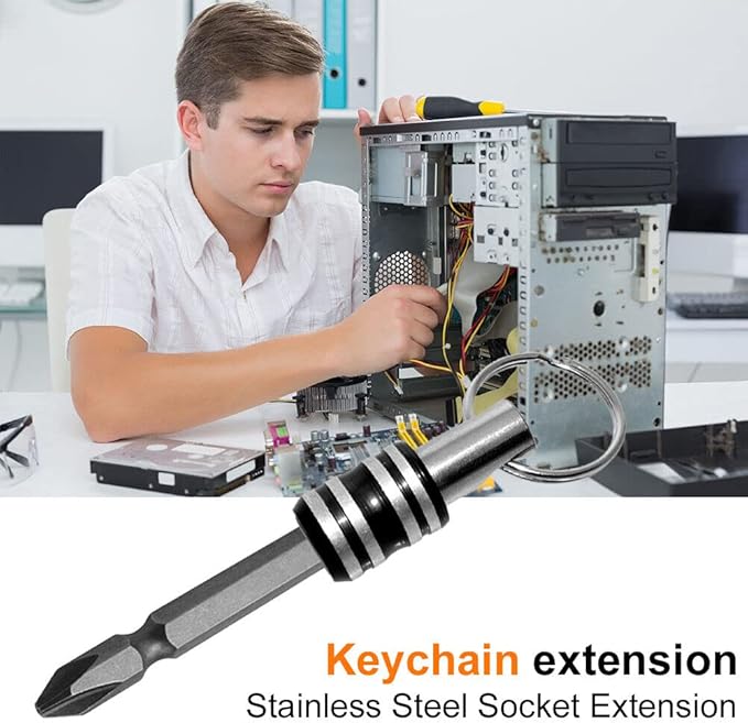 1/4 inch Hex Shank Bit Holder, 5pcs Quick Release Drill Bit Holder Keychain for Impact Driver, Portable Screwdriver Bits Holder, Aluminum Alloy, Color Coded - Gift for Men