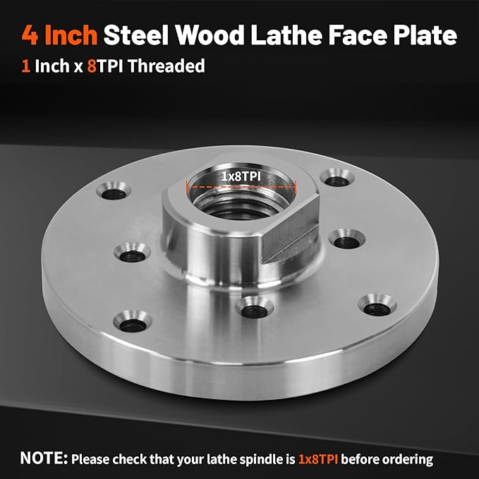 4" Steel Wood Lathe Faceplate,Faceplate for Wood Lathe,Lathe Face Plate Fit for 1" x 8TPI Spindle without Screwchuck