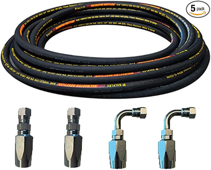 20 Ft R16-04 Hydraulic Hose Kit with (4) 1/4" JIC Reusable Fittings | Hydraulic Hose Assembly for RV, Trailers & Industrial Systems | 1/4" JIC Field-Attachable Hose Kit