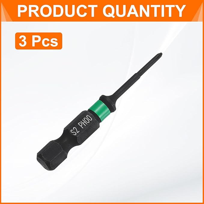 HARFINGTON 3pcs #00 Impact Phillips Screwdriver Bit PH00 1/4" Hex Shank 2" (50mm) Long 0.08" Rod Magnetic Cross Head Drill Bits S2 Steel Industrial Screw Driver for Impact Power Drivers