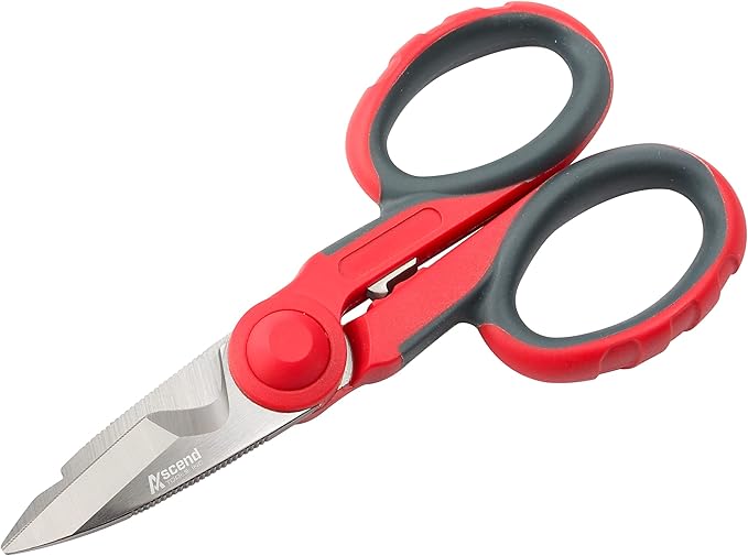 Ascend Tools Multipurpose Electrician's Shears 5-1/2 inch - High Carbon Steel Serrated Blade, Cut/Strip Electrical Wire, Wire Cutting Notch, Crimp Terminals, Clean/file Electrical Boxes