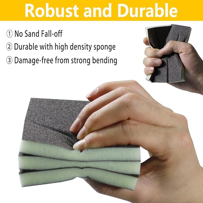16PCS 60 Grits Sanding Sponge Coarse Sanding Block, Washable and Reusable Wet Dry Sandpaper Sponge竊?Sander Sponges for Wood Drywall Metal Wood