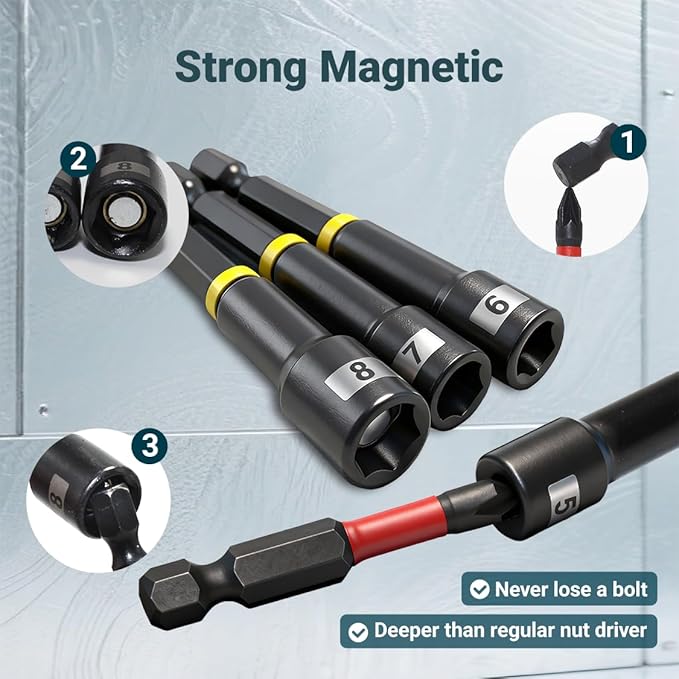 86-Piece Impact Magnetic Nut Driver Set, SAE/Metric Nut Driver Set, Right Angle Drill Driver, Socket Adapters, Bit Holder, Wing Nut Driver, Ratchet Bit Driver, Quick Release Extension, Power Bits