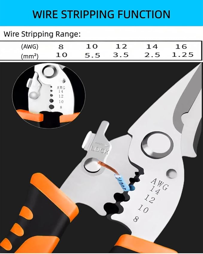 Scissors All Purpose Heavy Duty - Electrician Scissors for Cutting/Stripping Wires - Sharp Shears With Serrated Blades - Utility Snips Easy Cutting Carpet/Cardboard/Wires/