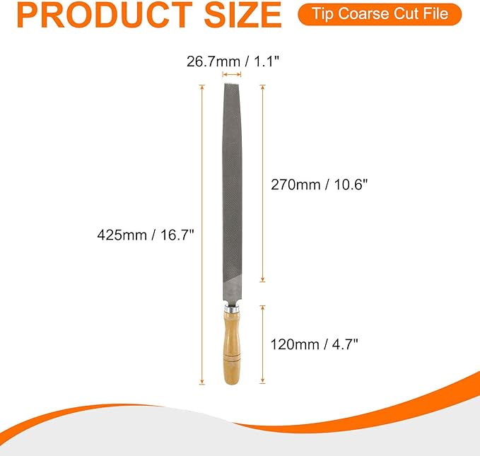HARFINGTON Tip Coarse Cut File 12" Double Cut Teeth High Carbon Steel Hand Rasp File with Wood Handle for Metal Wood Deburring Removing