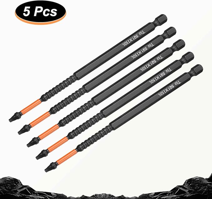 HARFINGTON 5pcs Square Head Screwdriver Bits 1/4" Hex Shank SQ1 Magnetic Head 6" Length S2 Steel Screw Driver Drill Bit for Repair Work Electric Screw Driver