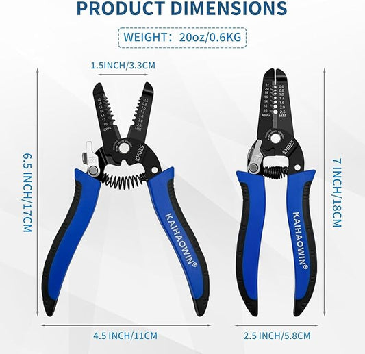 KAIHAOWIN 2 Pack Wire Stripper and Cutter with Safety Lock and Spring Loaded Professional Stripping Pliers Electrican Tool Small Gauge for 10-22 AWG Stranded Wire