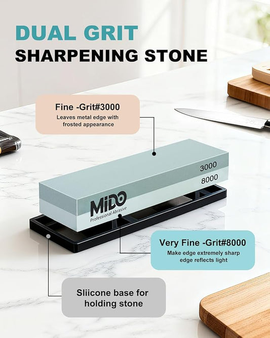 Knife Sharpening Stone 2 Side Grit 3000/8000 Whetstone knife Sharpener Stone with Non-Slip Rubber Base, Kitchen, Hunting, Pocket Knives and Blades