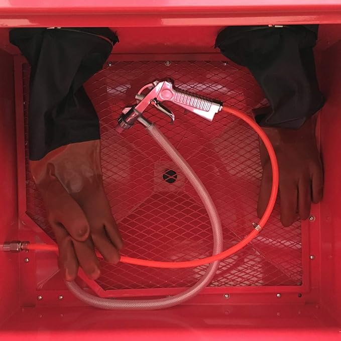 25 Gallon Sandblasting Cabinet, 40-80 PSI Power Air Sandblasting with Blasting Gun & 4 Nozzle for Stain, Removal, Paint,Heavy Duty Steel Bench Top Sand Blaster