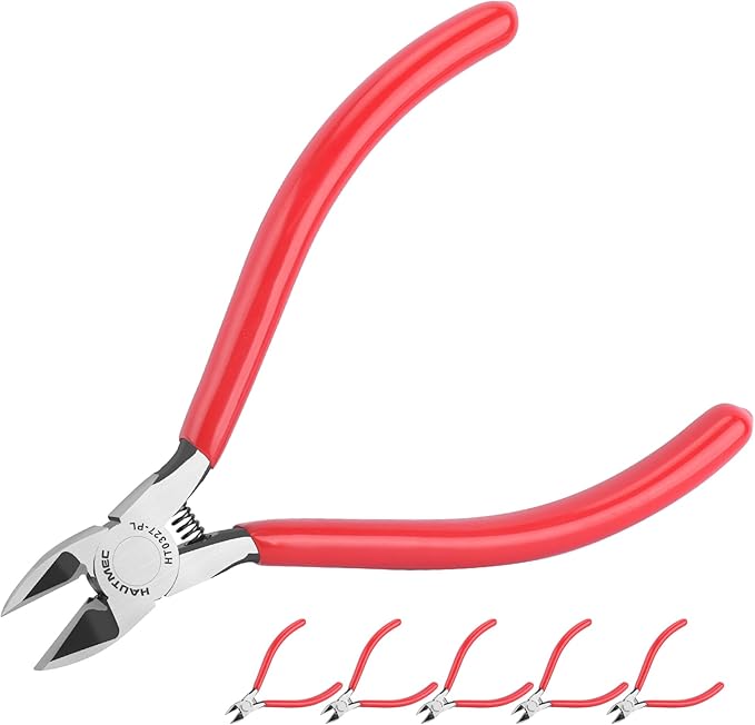 HAUTMEC 5" Precise Small Flush Cutters of Engineer Wire Cutters Pliers 5PCS Side Cutters with Location Pin for Fine Shearing, Perfect for Circuit Board Cutting, Electronic Components, HT0327-5PC