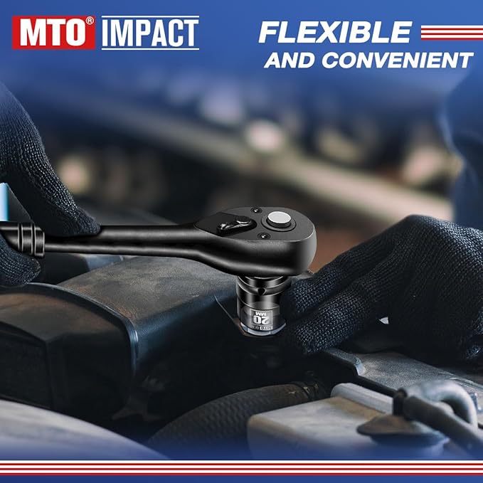 MTO 1/2" Drive 20mm Shallow Impact Socket, 6-Point Metric Socket, CR-MO Steel & Anti-Corrosion Coating for Tight Spaces and Heavy-Duty Tasks