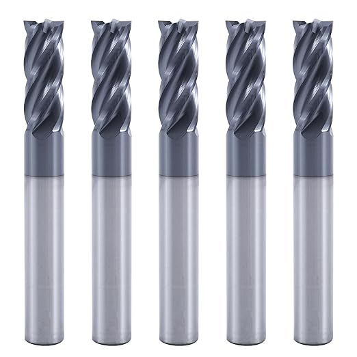 ISB 5/16?쇺?Carbide Square End Mill Set, 4 Flute Micro Grain Carbide Mill Bits for Alloy Steels/Hardened Steels, Suitable for DIYers and Professionals, 5 Pcs