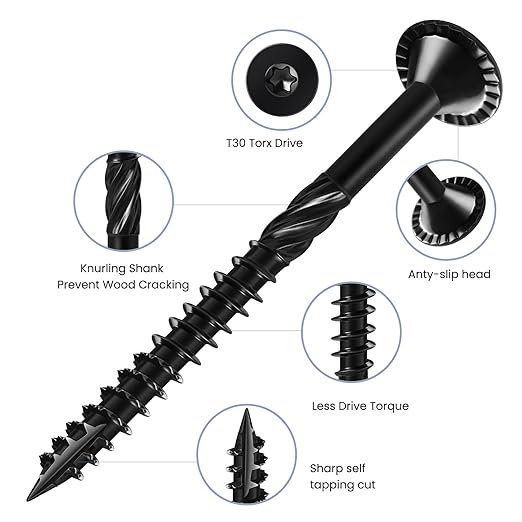 Deck Screws #14 x 6 inch, (56pcs) 2.5lb Heavy Duty Outdoor Wood Screws,Black Rust Resistant Epoxy Coated,Torx Drive Head,with T30 Star Bit