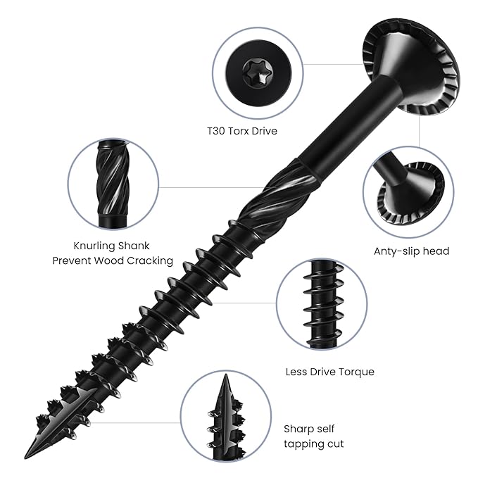 Deck Screws #14 x 2-1/2 inch, (44pcs) 1lb Heavy Duty Outdoor Wood Screws,Black Rust Resistant Epoxy Coated,Torx Drive Head,with T30 Star Bit