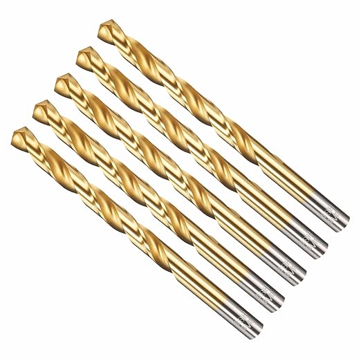 Drill Bit, 5/16" Cutting Diameter, 4341 HSS Jobber Bits TiN Coated 135° Cutting Angle - (Applications: for Drilling Soft Metal Plastic Wood), 5-Pieces