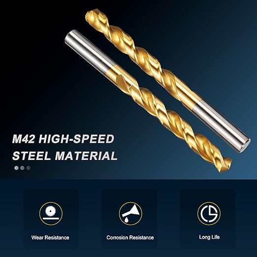 PATIKIL 11.9mm Drill Bit, M42 8% Cobalt High-Speed Steel Jobber Straight Shank 135° Titanium Nitride (TiN) Coated for Hard Metal Stainless Steel - 1 Pack