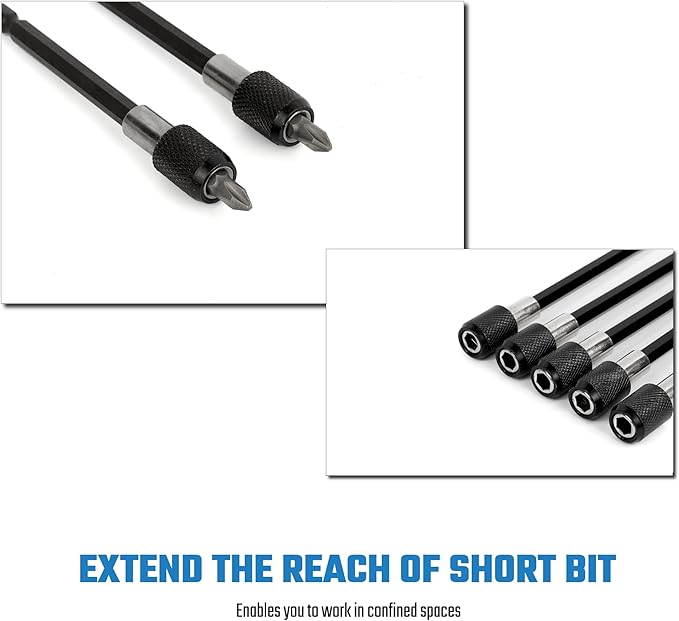 5PCS Drill Bit Extension Quick Release Screwdriver Bit Holder 6 inch Length 1/4 inch Hex Shank Drill Bit Extender Magnetic Bit Extension Adapter Set for Power Screwdriver Drill Impact Driver