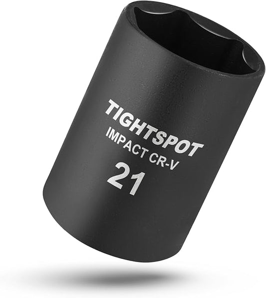 TIGHTSPOT 1/2 Inch Drive - 21mm Shallow Impact Socket with Anti-Rounding 6 Point Design, Heat-Treated CRV Steel, Metric