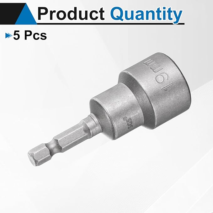 HARFINGTON 5pcs Nut Driver Drill Bit 19mm Metric Socket 1/4" Hex Shank 2.56" (65mm) Long Magnetic 6-Point Sockets Quick Change CR-V Steel Bolt Setters for Power Drill Drivers