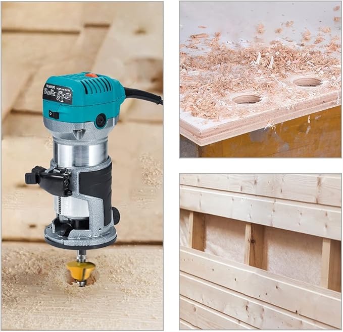 Anesty Compact Router with Trimmer/Fixed Base, Variable Speed Trim Router Palm Router Laminate Trimmer, 1/4" 710W Electric Wood Router Tool Kit with 15 Router Bits for Woodworking