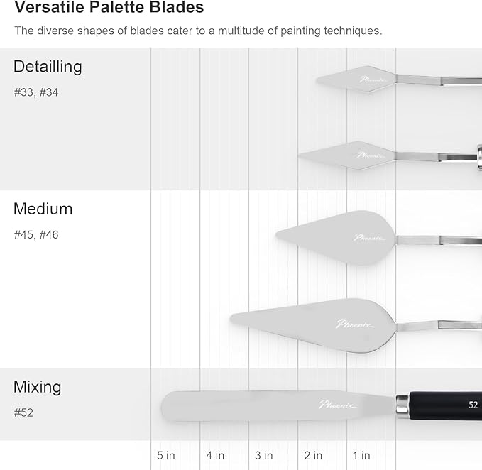PHOENIX Flexible Palette Knife Set - 5 Pieces Stainless Steel Painting Knives, Art Knife with Wood Handle, Paint Spatula for Oil Acrylic Paint