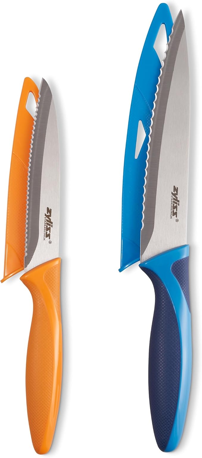 Zyliss Utility Kitchen Knives with Sheath Covers - Dishwasher Safe - Stainless Steel Kitchen Knives Perfect for Cutting Meat, Vegetables & Fruit - 2 Piece Serrated Utility Set