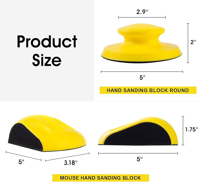 Hook and Loop Hand Sanding Block 5 Inch Mouse and Round Sanding Holder 2 PCS Hand Sanding Pad for Woodworking Hook Backing Sandpaper Holder for Furniture