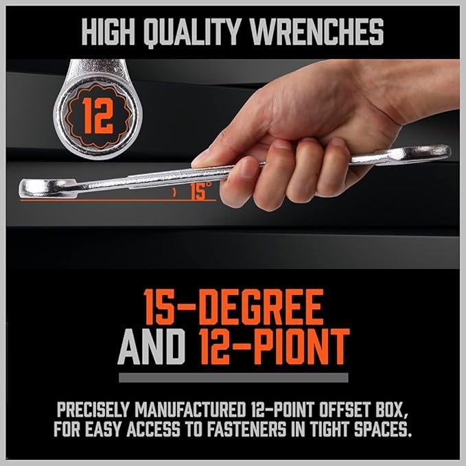 HORUSDY 26-Piece Durable Combination Wrench Set with Roll-up Pouch, Open End Wrench Set for General Household, Garage, Auto Repairs, SAE 1/4??- 1??and Metric 8mm - 24mm