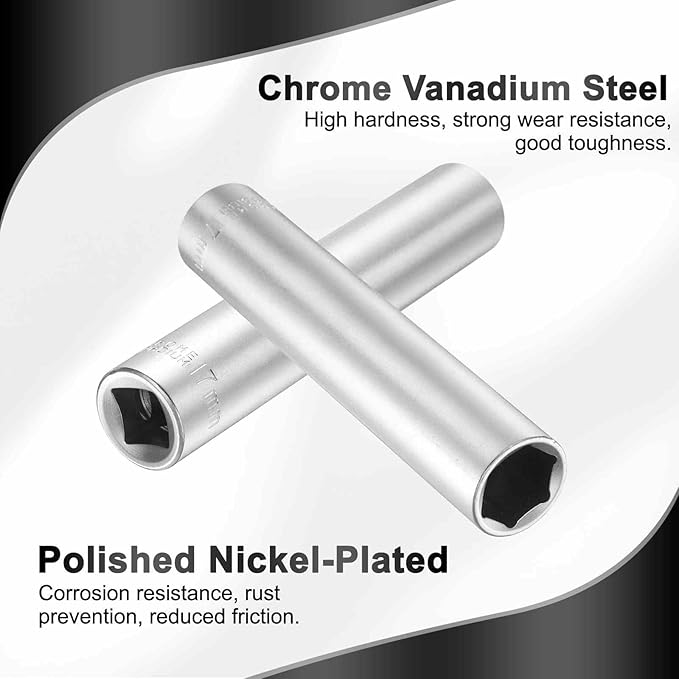 HARFINGTON 6 Points Deep Socket 1/2" Drive 17mm Deep Metric CR-V Steel Polished Nickel Plating Flip Sleeve 120mm / 4.7" Extra Long Socket Tool for Home Auto Nuts Bolts Repair