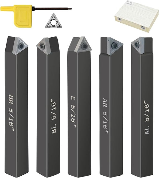 Metal Lathe Cutting Tools,5 Sets of 5/16" Carbide Metal Cutting Tool Bits Kit,Indexable Lathe Turning Tool,Carbide Lathe Tools For Metal