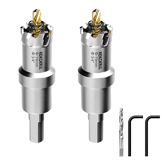 3/4" (19mm) 2Pcs TCT Carbide Hole Saw Kit for Metal - Heavy Duty Hole Cutter Drill Bits Set, Cuts Stainless Steel, Iron, Aluminum, Wood, Plastic
