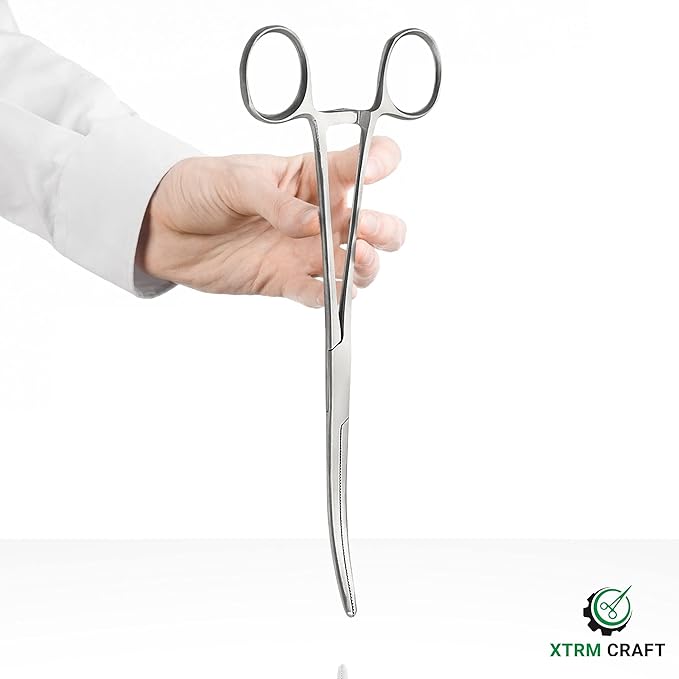 Pean Hemostat Straight and Curved Multipurpose Locking Tweezer Clamps Serrated, Stainless Steel - Hemostats for Nurses, Fishing Forceps, Crafts and Hobby
