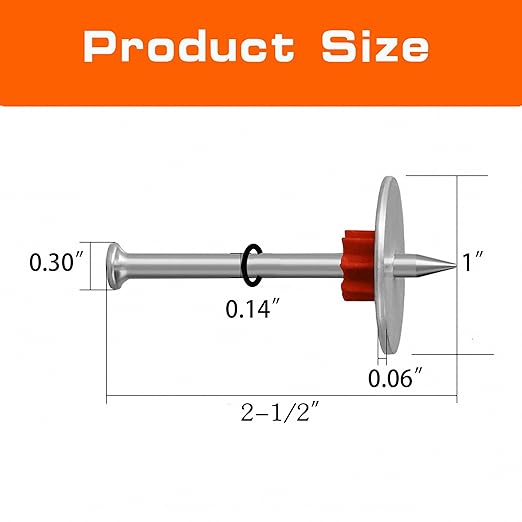 MyyiTar 2-1/2" Powder Actuated Fasteners Round Nails .30" Head Diameter and 1" Washer with Red Flute Drive Pins for Powder Fastening & Power Framing Systems 100 pcs