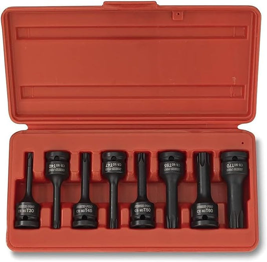 NEIKO 01138B 1/2??Drive Torx Star Driver Bit Socket Set | 8 Piece | T30 to T70 | 3??Length | Cr-Mo Impact Grade